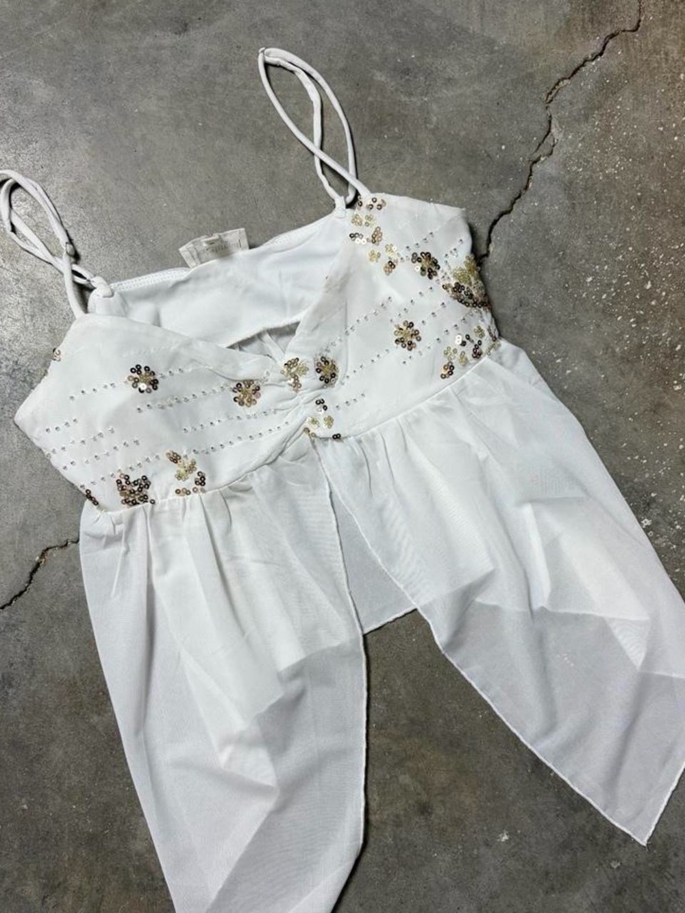 White Spaghetti Strap Sequin Crop Top